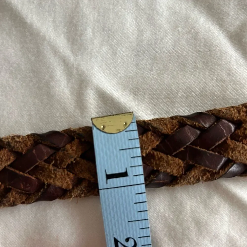 Men's Brown Multigrain Argentina Cowhide Braided Leather Belt Two Toned Size 44